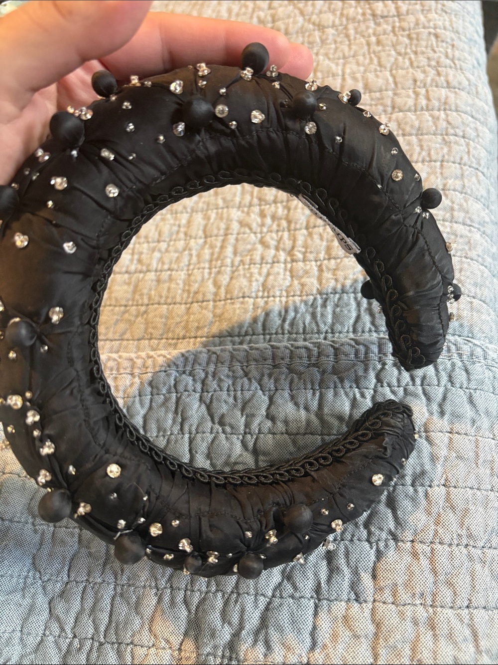 Shrimps Black Padded Headband with Crystal and Bead Embellishments - Picture 3 of 5